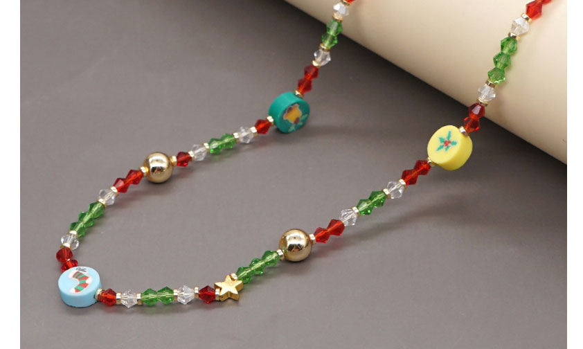 Fashion Color Christmas Crystal Beads Bead Soft Pottery Necklace,Beaded Necklaces