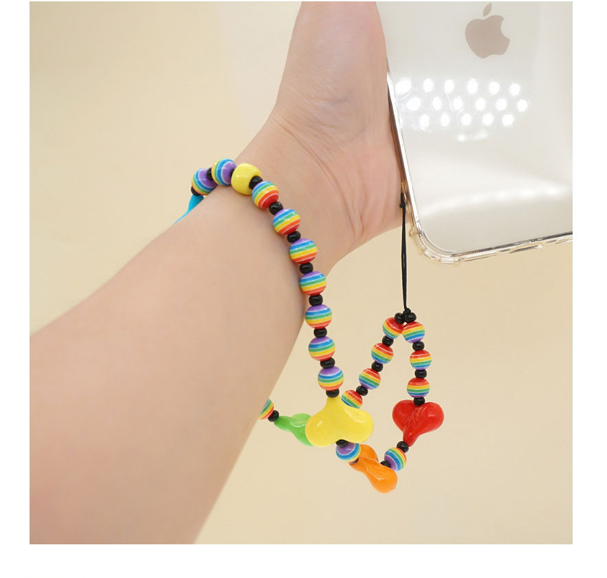 Fashion 10 # Striped Candy Beads Bead Acker Peach Heart Knitting Mobile Phone Chain,Phone Chain