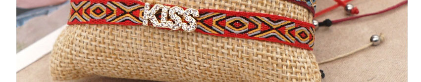 Fashion Red Grid Striped Knitting Diamond Bracelet,Bracelets
