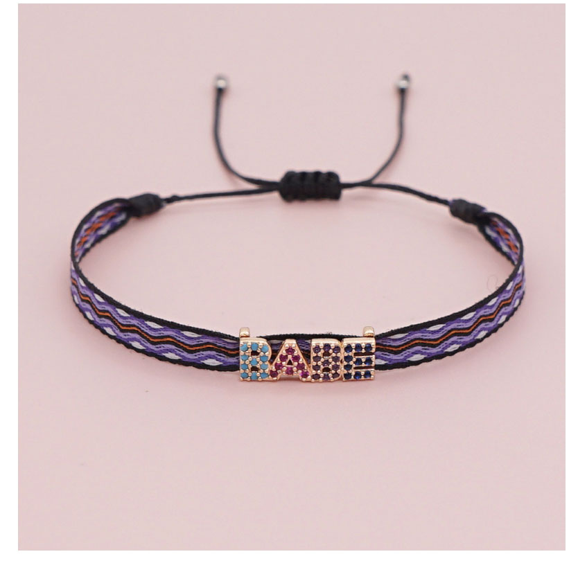 Fashion 6 # Grid Striped Zone Inlaid Letter Bracelet,Bracelets