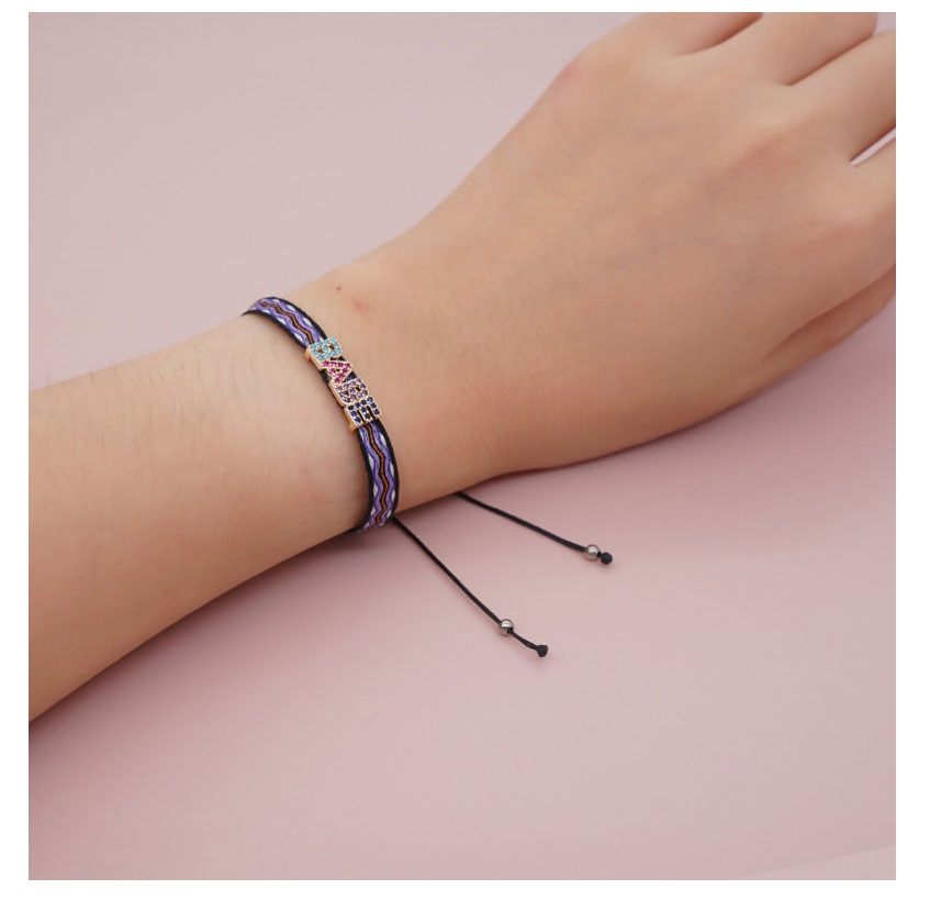 Fashion 6 # Grid Striped Zone Inlaid Letter Bracelet,Bracelets