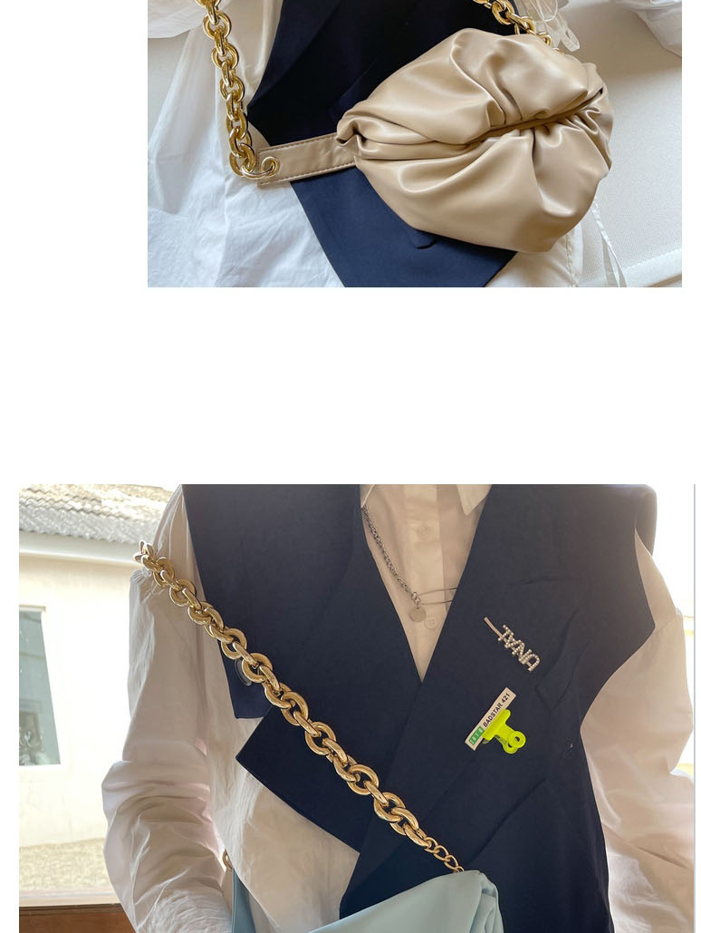 Fashion Dark Green Soft Leather Folds Thick Chain Diagonal Cloud Bag,Shoulder bags