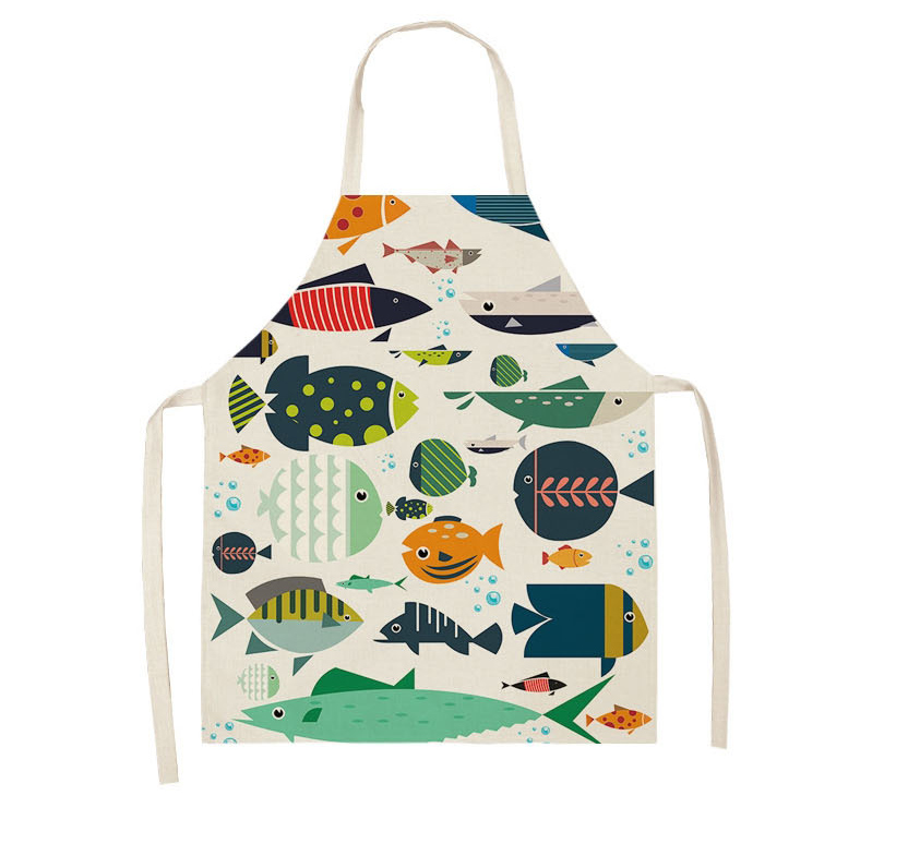 Fashion 10# Sea Animal Print Linen Apron,Home Textiles