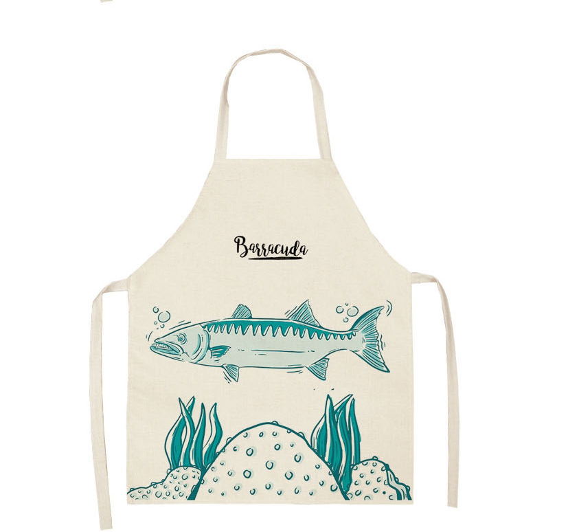 Fashion 15# Sea Animal Print Linen Apron,Home Textiles
