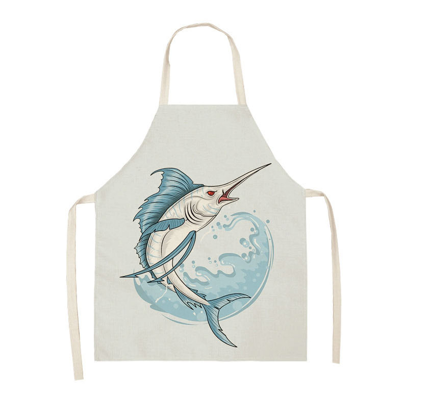 Fashion 40# Sea Animal Print Linen Apron,Home Textiles