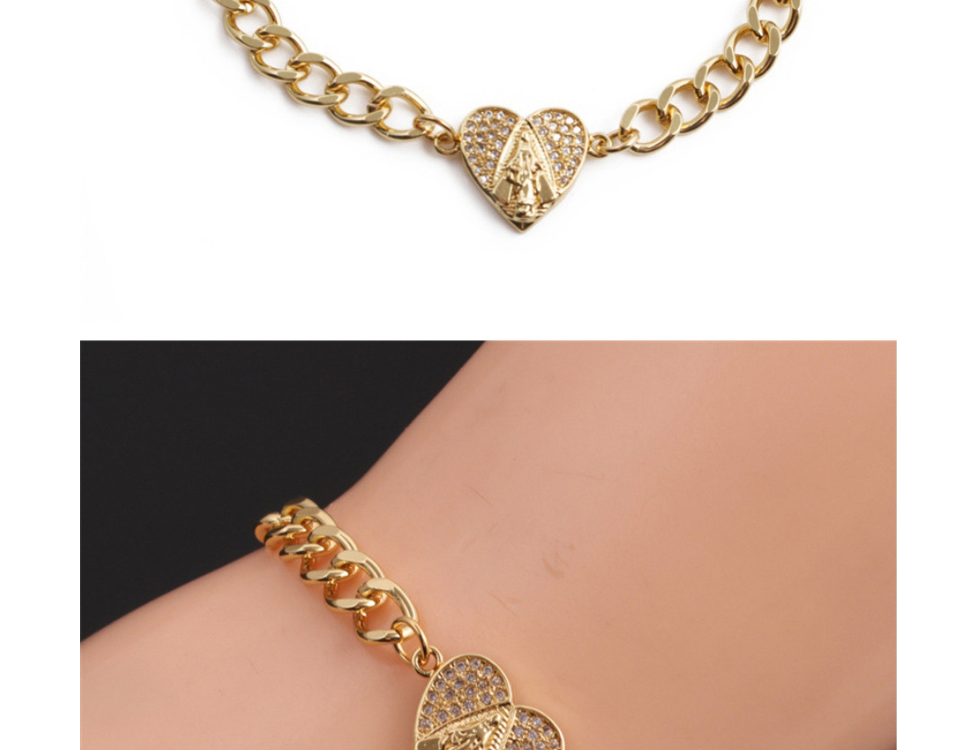 Fashion 2# Bronze Plated Real Gold Color Micro-inlaid Zirconium Virgin Mary Bracelet,Bracelets