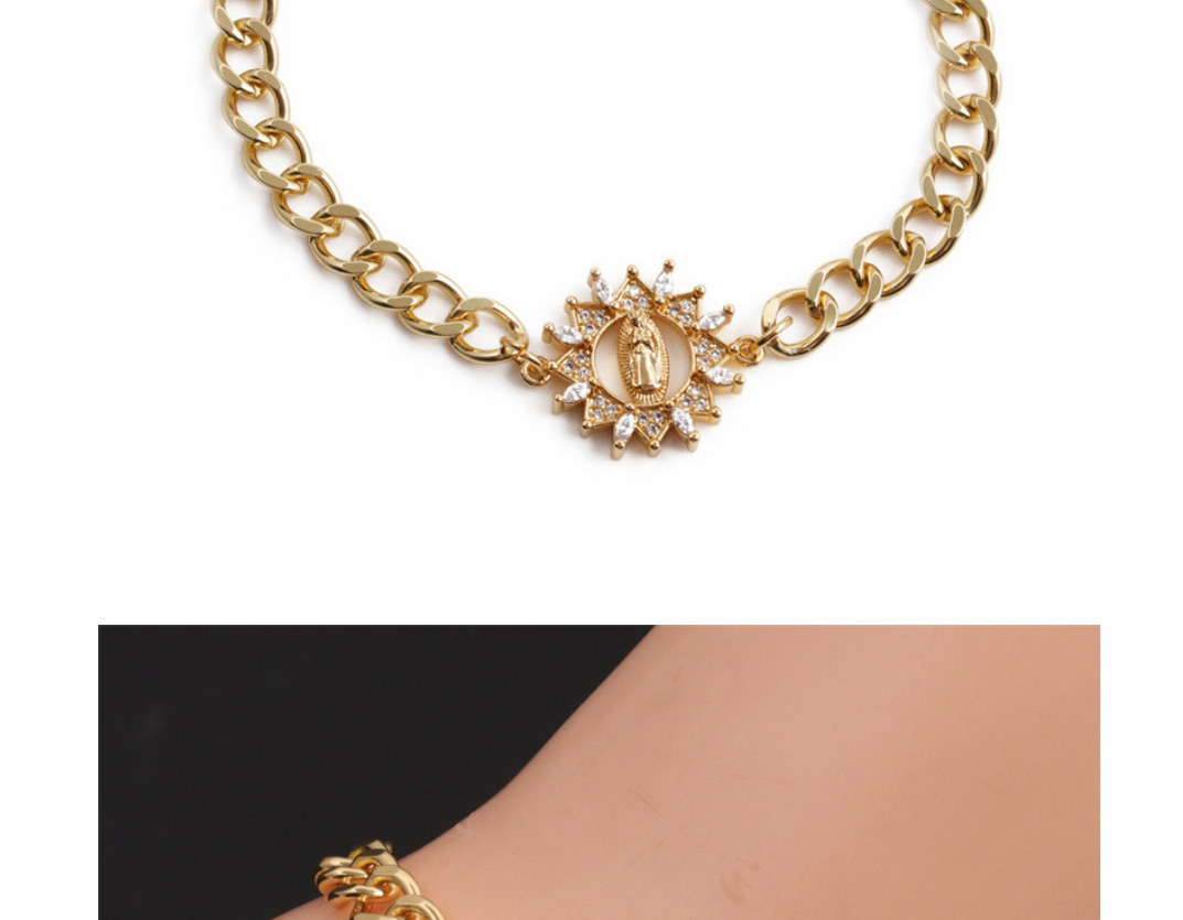 Fashion 4# Bronze Plated Real Gold Color Micro-inlaid Zirconium Virgin Mary Bracelet,Bracelets