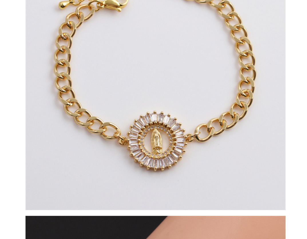 Fashion 3# Bronze Plated Real Gold Color Micro-inlaid Zirconium Virgin Mary Bracelet,Bracelets