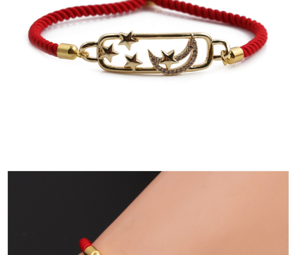 Fashion 2# Copper Plated Real Gold Color Inlaid Zirconium Star And Moon Bracelet,Bracelets