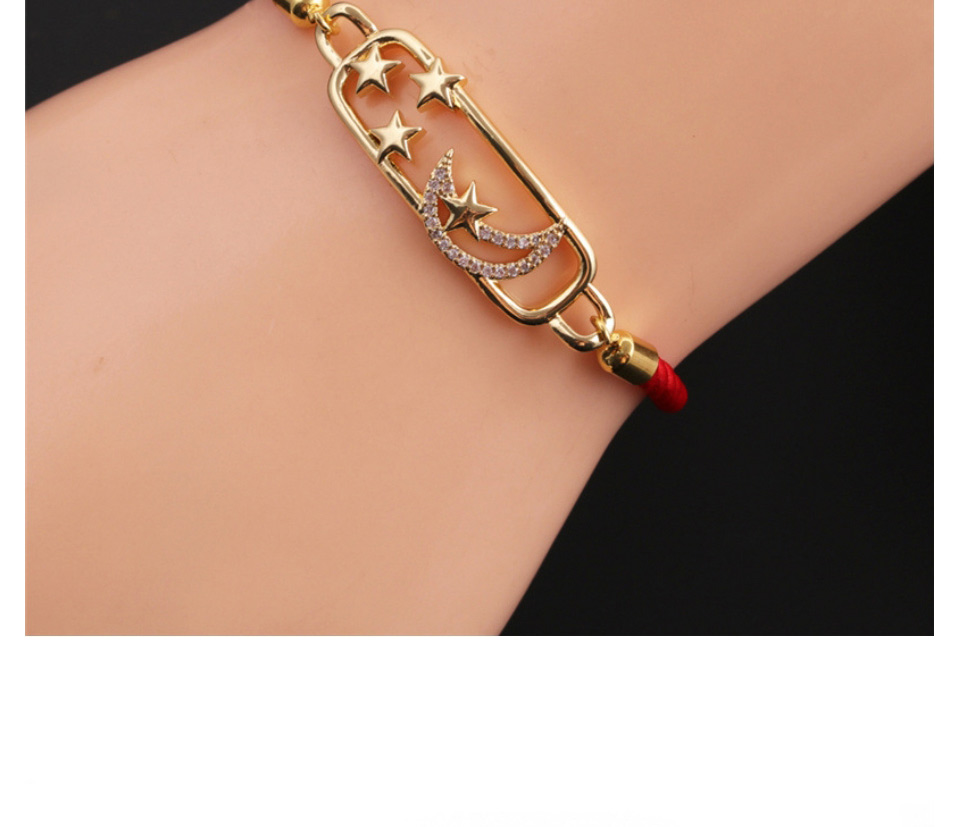 Fashion 1# Copper Plated Real Gold Color Inlaid Zirconium Star And Moon Bracelet,Bracelets
