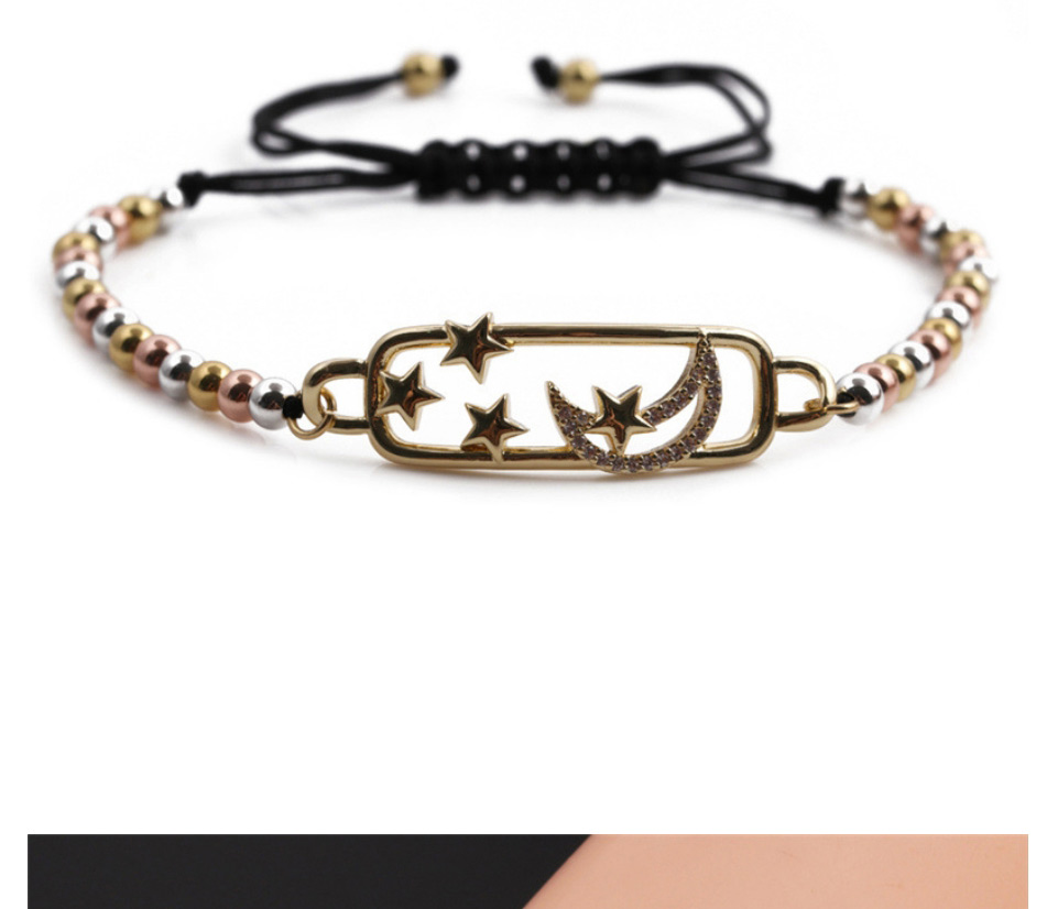 Fashion 4# Copper Plated Real Gold Color Inlaid Zirconium Star And Moon Bracelet,Bracelets