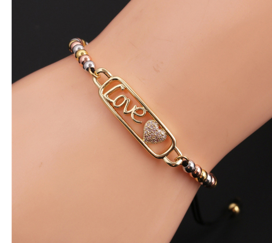 Fashion 4# Copper-plated Real Gold Color Inlaid Zirconium Heart Bracelet,Bracelets