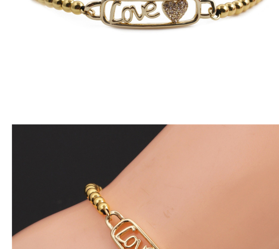 Fashion 3# Copper-plated Real Gold Color Inlaid Zirconium Heart Bracelet,Bracelets