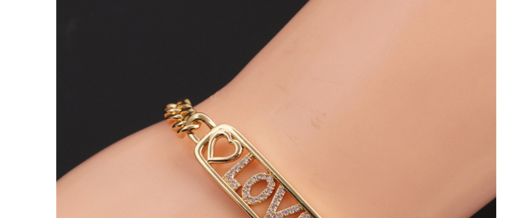 Fashion 2# Copper-plated Real Gold Color Inlaid Zirconium Heart Bracelet,Bracelets