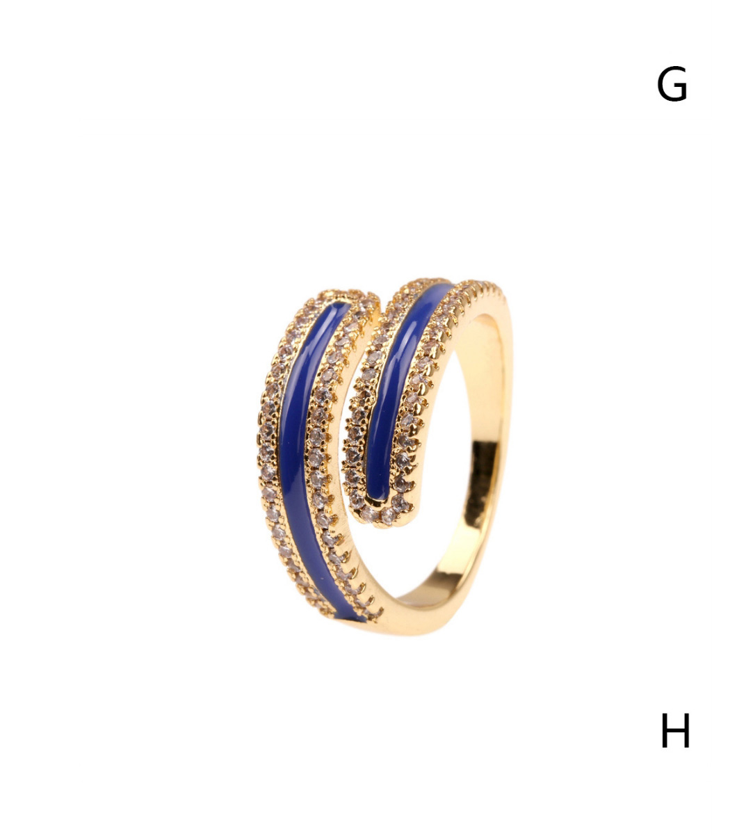 Fashion Light Blue Micro Diamond Drop Oil Open Ring,Rings
