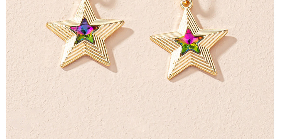 Fashion Five-pointed Star Alloy Diamond-studded Geometric Five-pointed Star Earrings,Hoop Earrings