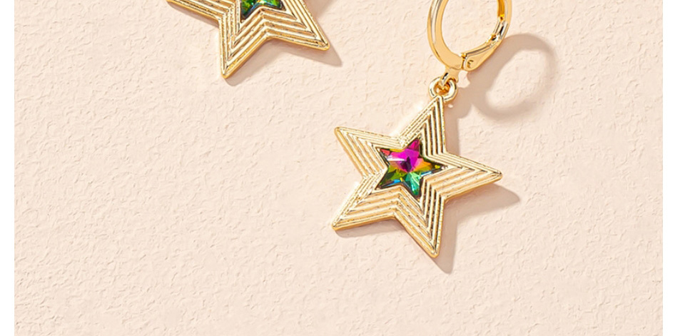 Fashion Five-pointed Star Alloy Diamond-studded Geometric Five-pointed Star Earrings,Hoop Earrings