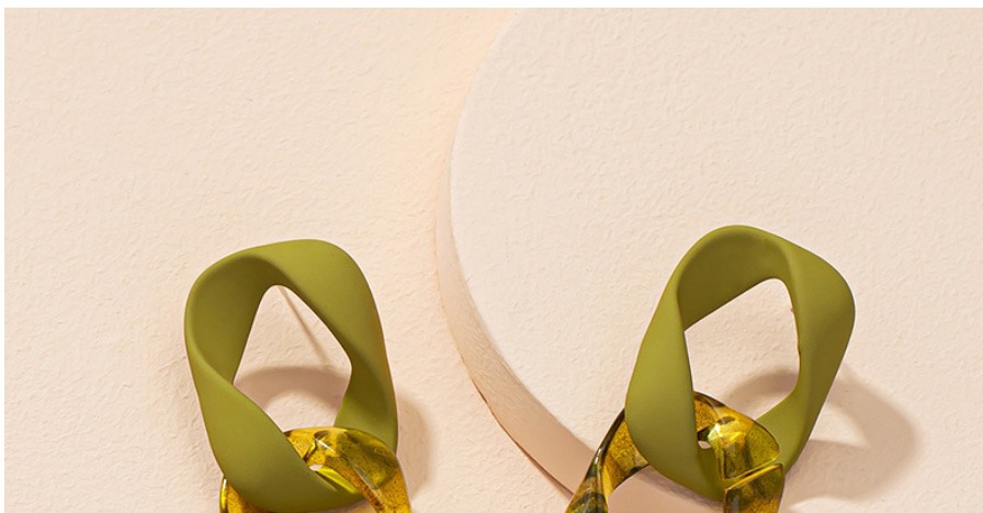 Fashion Green Acrylic Geometric Twisted Chain Asymmetric Earrings,Stud Earrings