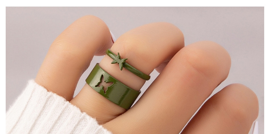 Fashion Green Alloy Hollow Butterfly Ring Set,Jewelry Sets