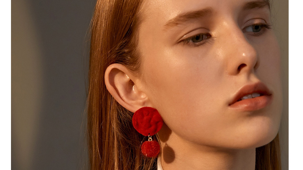 Fashion Red Geometric Velvet Round Earrings,Stud Earrings