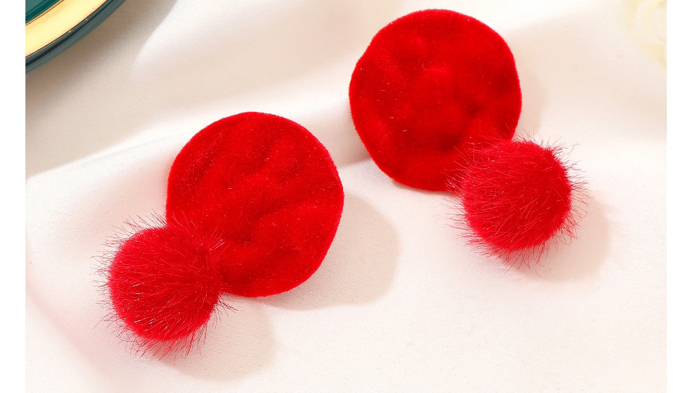 Fashion Red Geometric Velvet Round Earrings,Stud Earrings