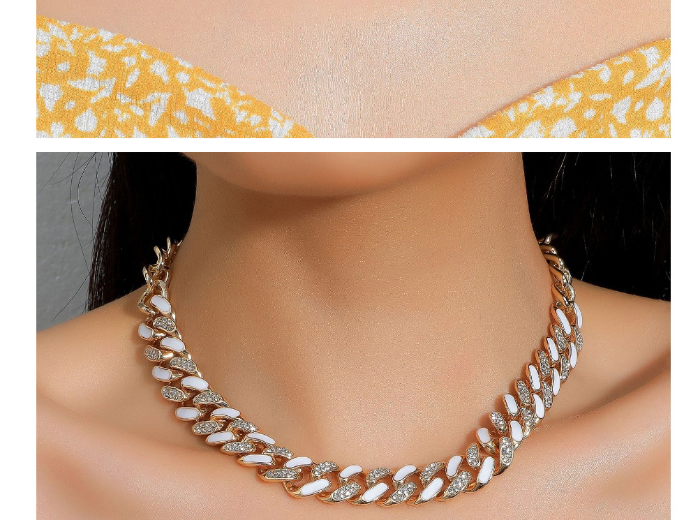 Fashion Yellow Two-tone Rhinestone Thick Chain Necklace,Chains
