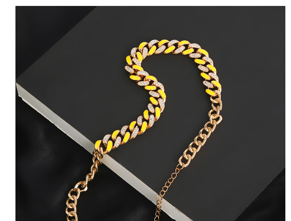 Fashion Yellow Two-tone Rhinestone Thick Chain Necklace,Chains