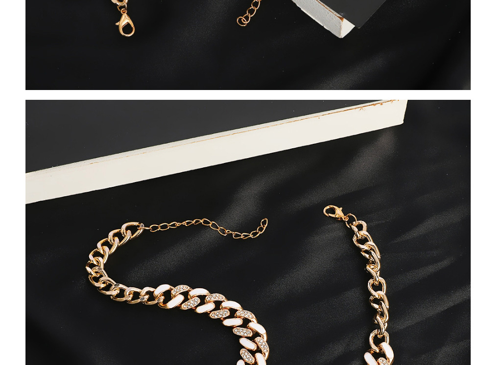 Fashion White Two-tone Rhinestone Thick Chain Necklace,Chains