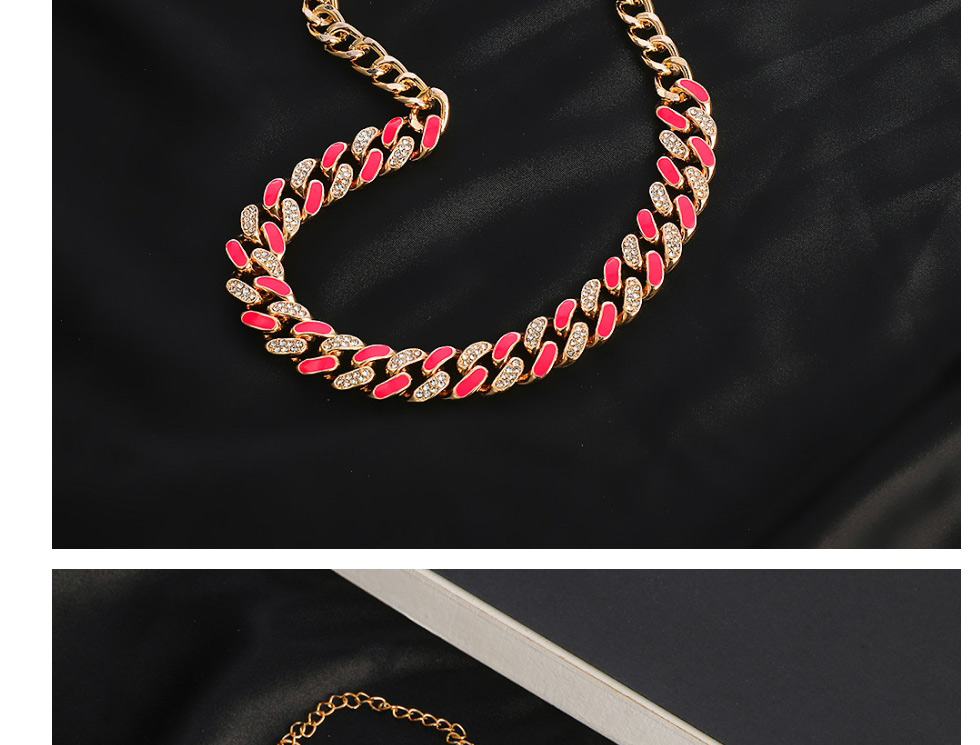 Fashion Pink Two-tone Rhinestone Thick Chain Necklace,Chains