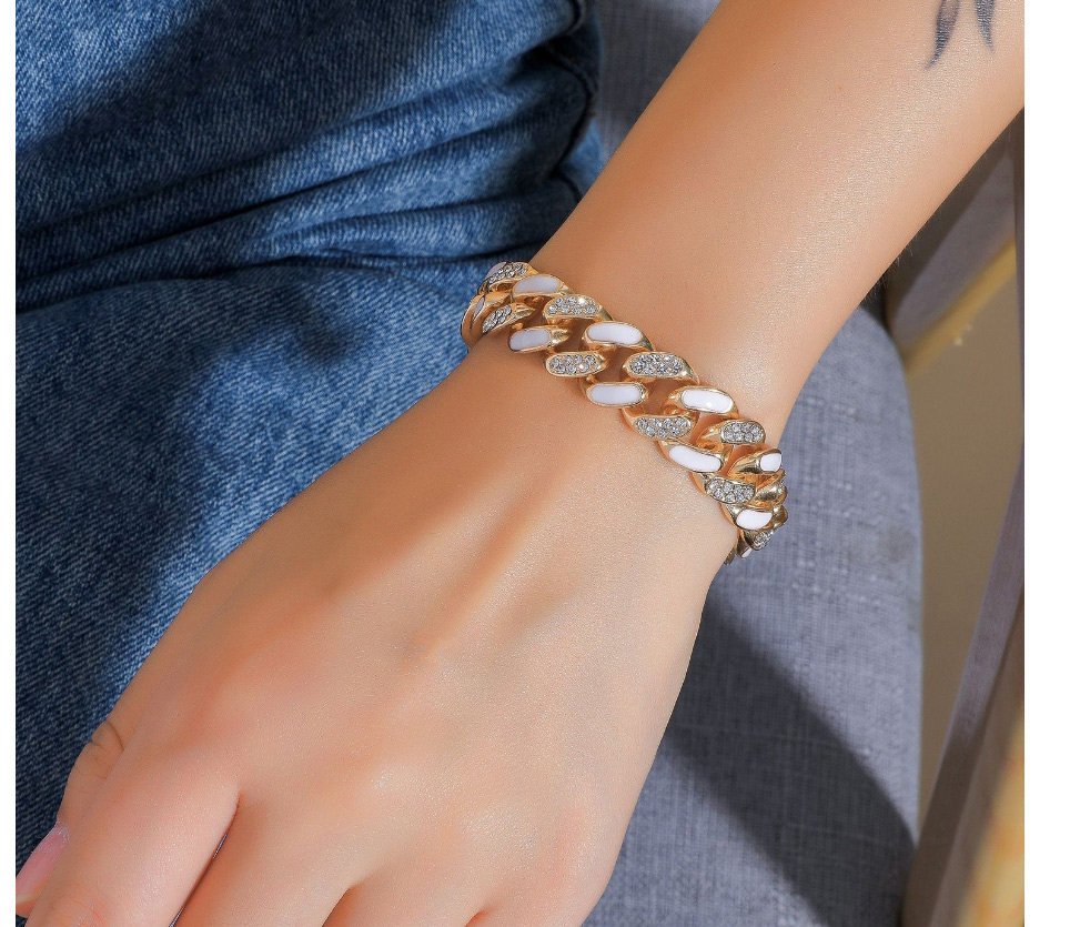 Fashion White#bracelet Two-tone Oil Drop Rhinestone Thick Chain Bracelet,Fashion Bracelets