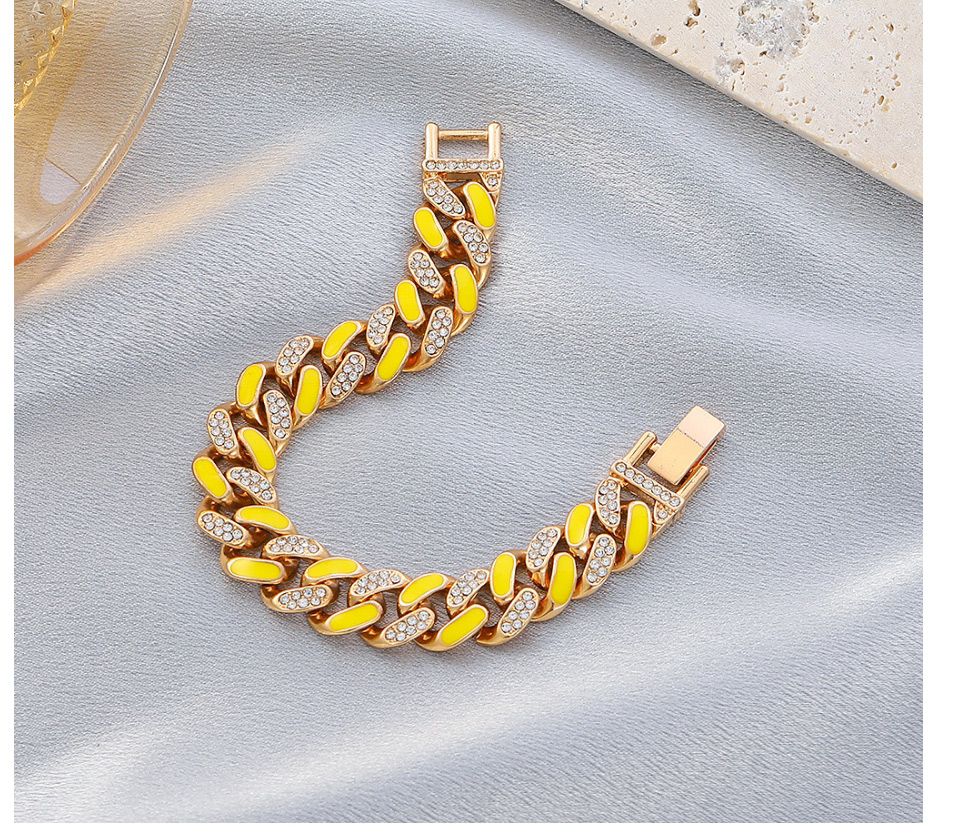 Fashion Yellow# Anklet Two-color Oil Drop Rhinestone Thick Chain Anklet,Fashion Anklets