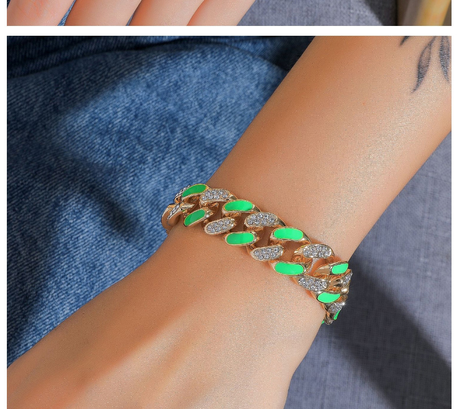 Fashion Green #bracelet Two-tone Oil Drop Rhinestone Thick Chain Bracelet,Fashion Bracelets