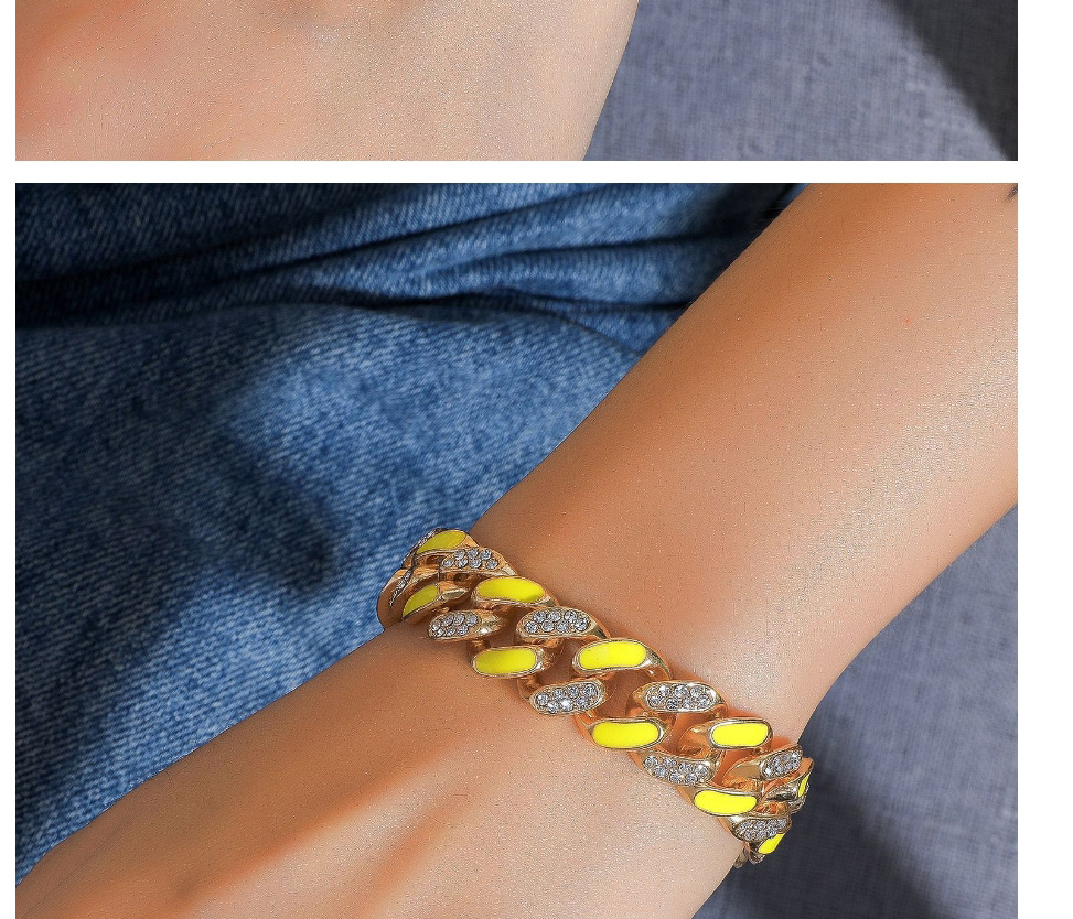 Fashion Yellow #bracelet Two-tone Oil Drop Rhinestone Thick Chain Bracelet,Fashion Bracelets