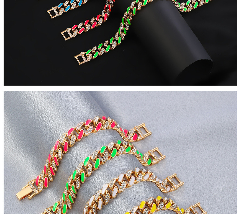 Fashion Green# Anklet Two-color Oil Drop Rhinestone Thick Chain Anklet,Fashion Anklets