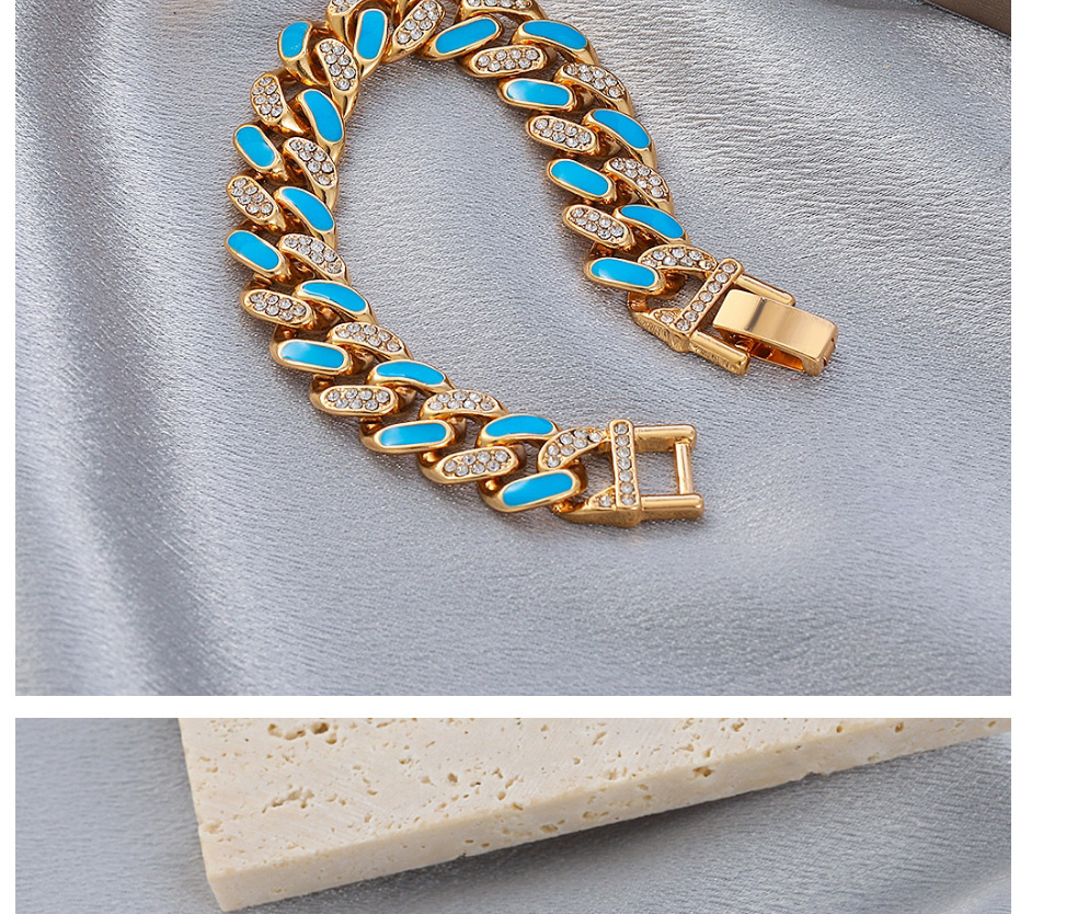 Fashion Blue#bracelet Two-tone Oil Drop Rhinestone Thick Chain Bracelet,Fashion Bracelets