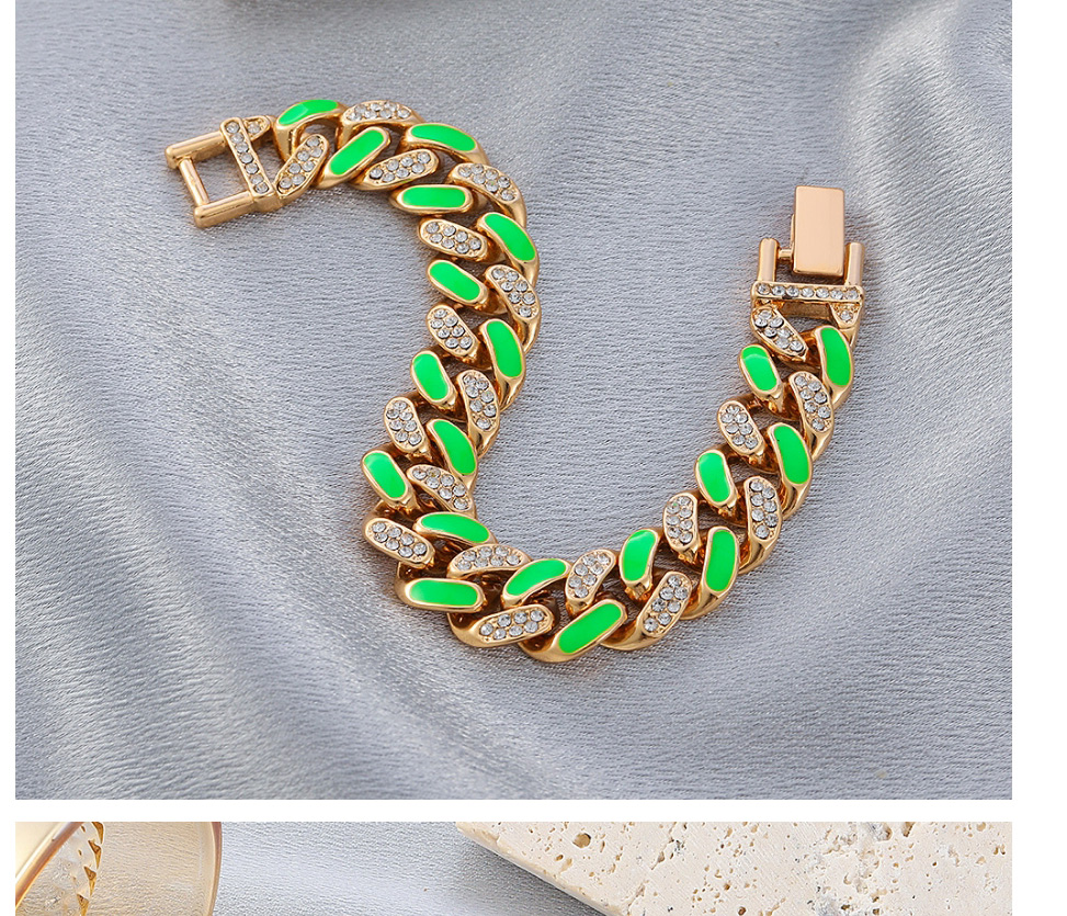 Fashion Green #bracelet Two-tone Oil Drop Rhinestone Thick Chain Bracelet,Fashion Bracelets