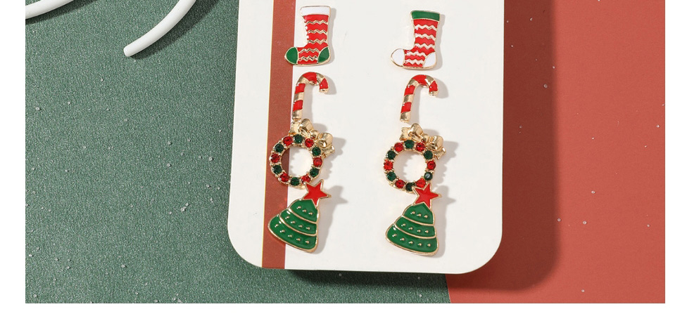 Fashion Socks Christmas Tree Christmas Cartoon Elk Walking Stick Earrings Set,Jewelry Sets