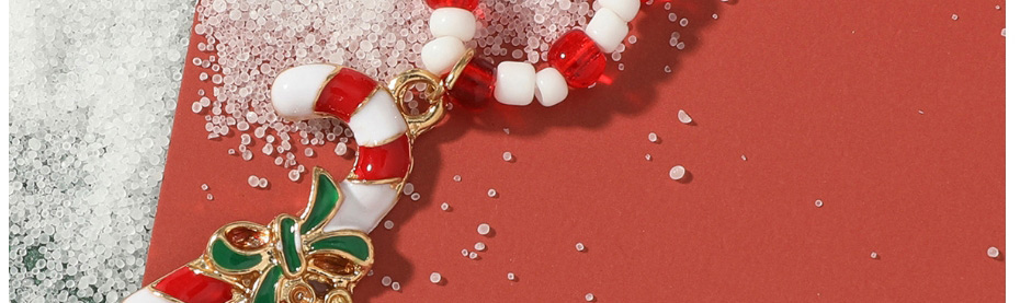 Fashion Red And White Christmas Rice Beads Beaded Cane Necklace,Beaded Necklaces