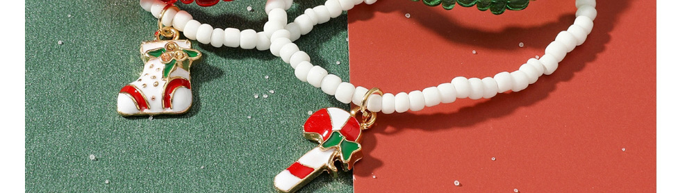 Fashion Red Green And White Christmas Rice Bead Cane Socks Bracelet Set,Jewelry Sets