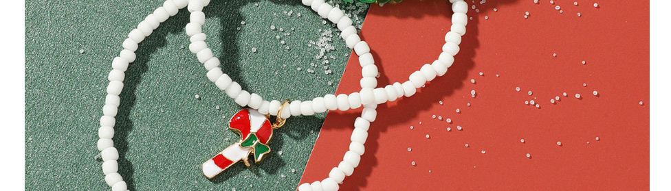Fashion Red Green And White Christmas Rice Bead Cane Socks Bracelet Set,Jewelry Sets