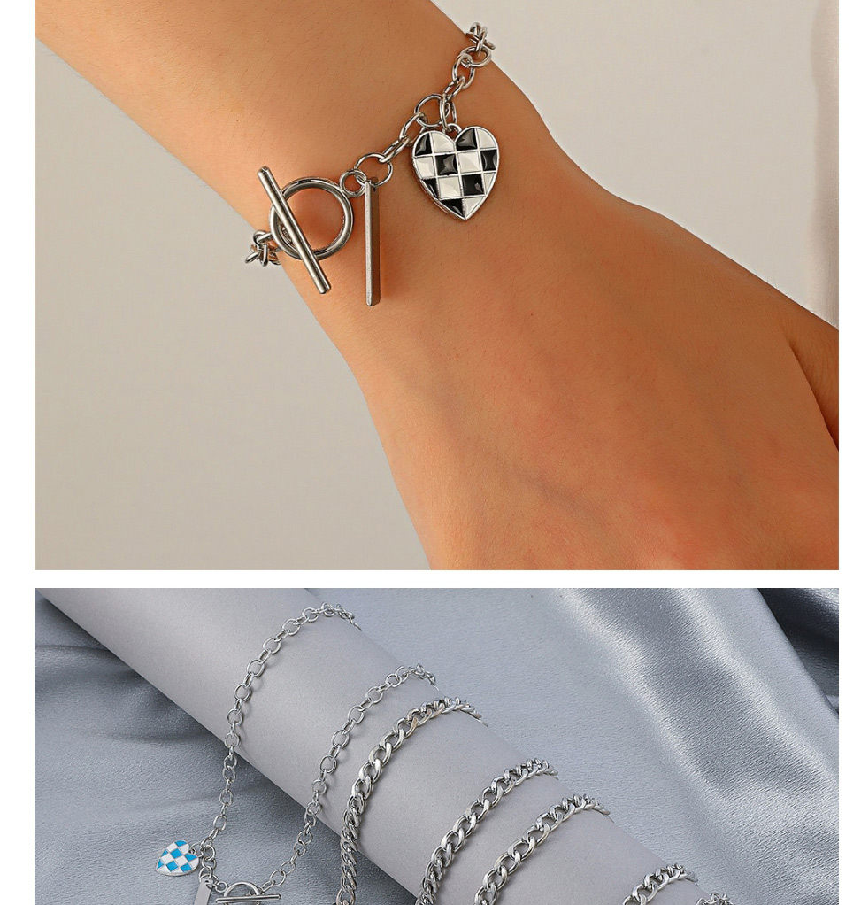 Fashion Thick Chain Black And White W Love Checkerboard Necklace,Pendants