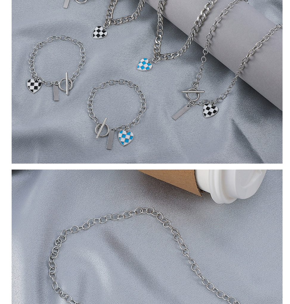 Fashion Thick Chain Blue And White Wg Love Checkerboard Necklace,Pendants