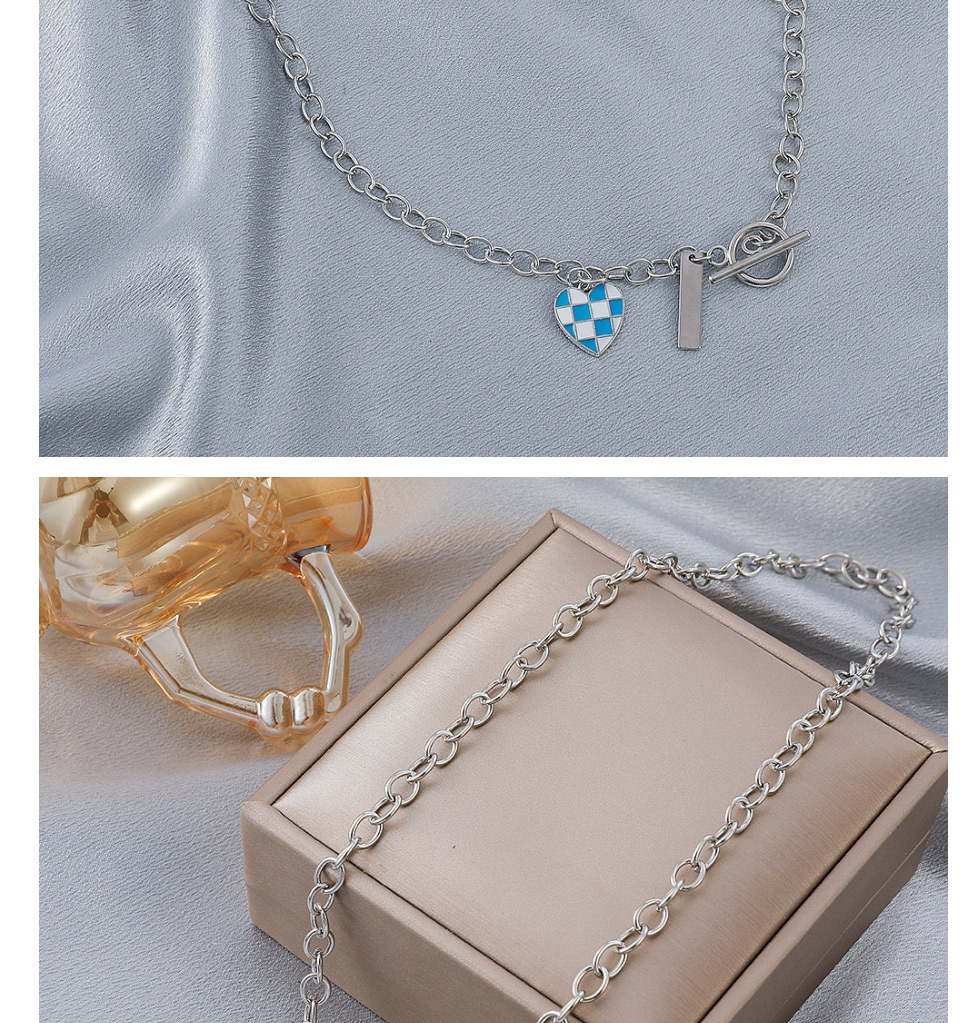 Fashion Blue And White Necklace Wg Love Checkerboard Ot Buckle Necklace,Pendants
