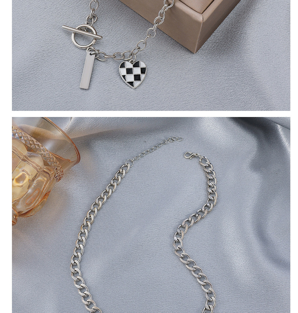 Fashion Thick Chain Blue And White Wg Love Checkerboard Necklace,Pendants