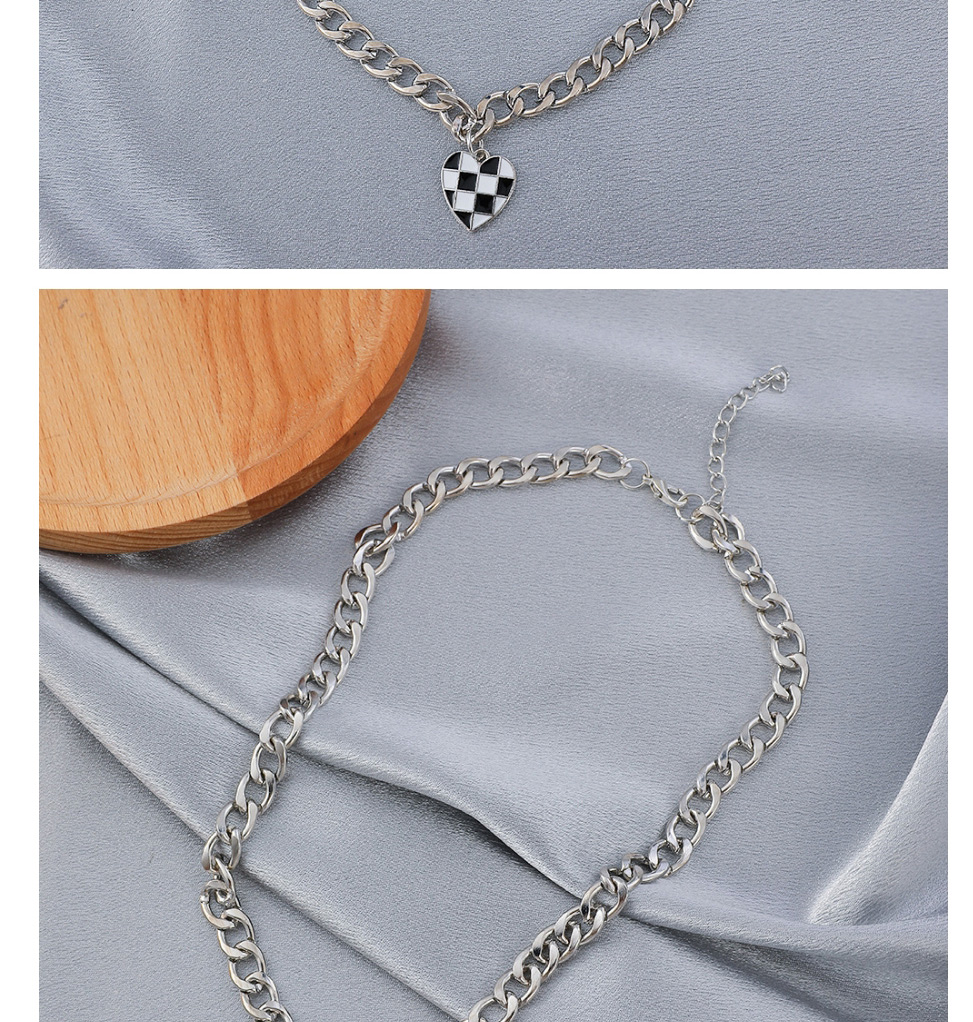 Fashion Thick Chain Black And White W Love Checkerboard Necklace,Pendants