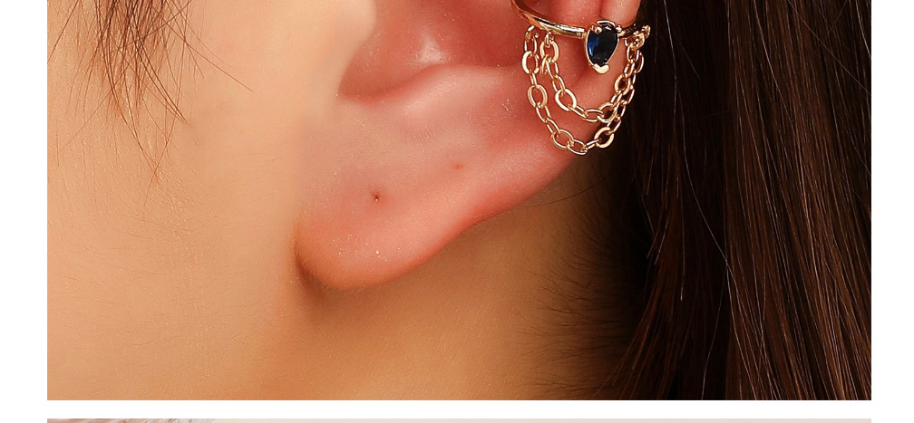 Fashion Silver Color C-shaped Ear Clip With Copper Inlaid Zirconium Chain,Earrings