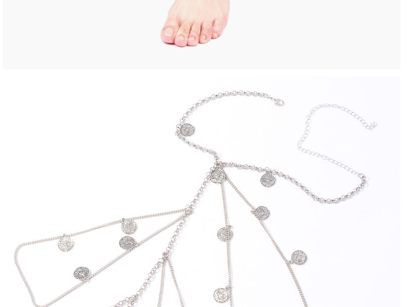 Fashion Silver Alloy Coin Tassel Multilayer Leg Chain,Multi Strand Necklaces