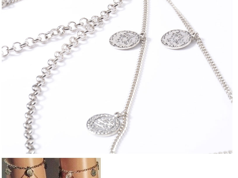 Fashion Silver Alloy Coin Tassel Multilayer Leg Chain,Multi Strand Necklaces