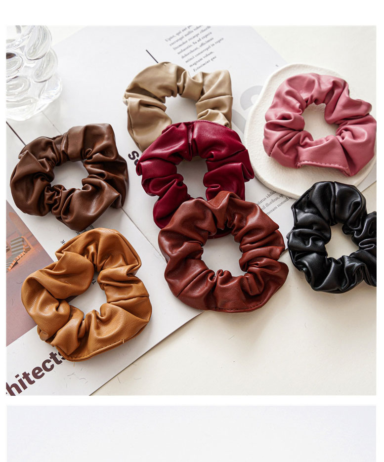 Fashion Red Wine Leather Pleated Hair Tie,Hair Ring