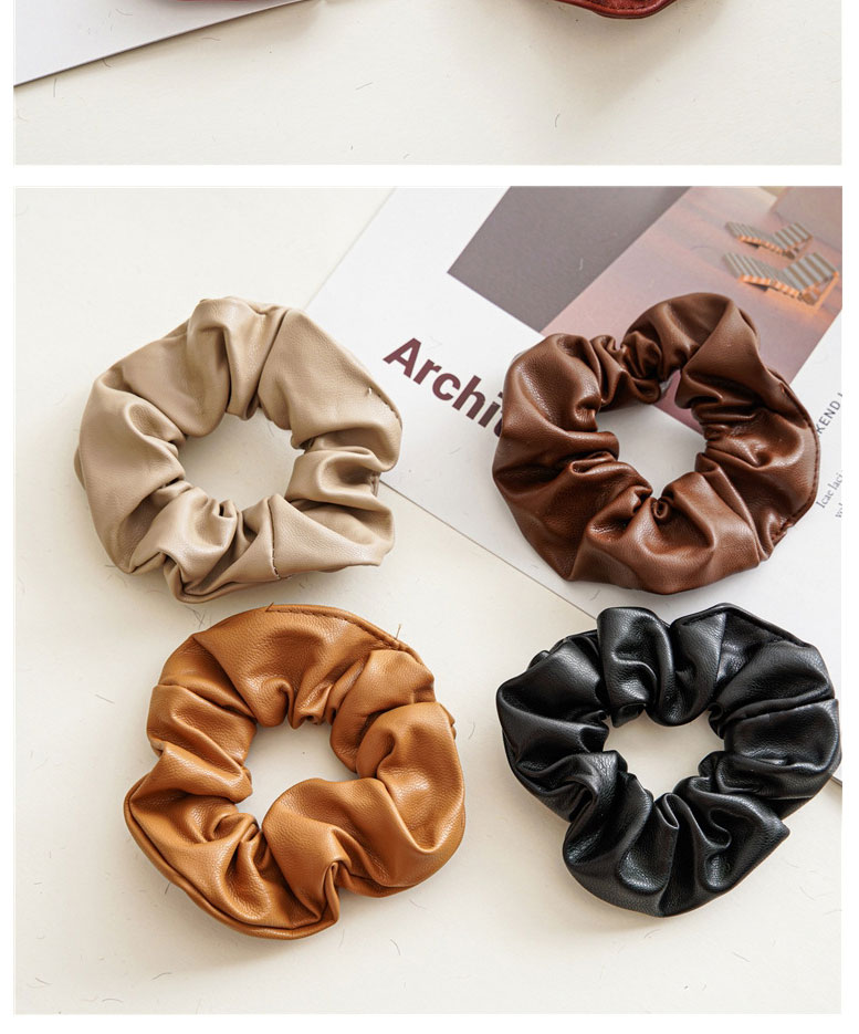 Fashion Bright Coffee Leather Pleated Hair Tie,Hair Ring